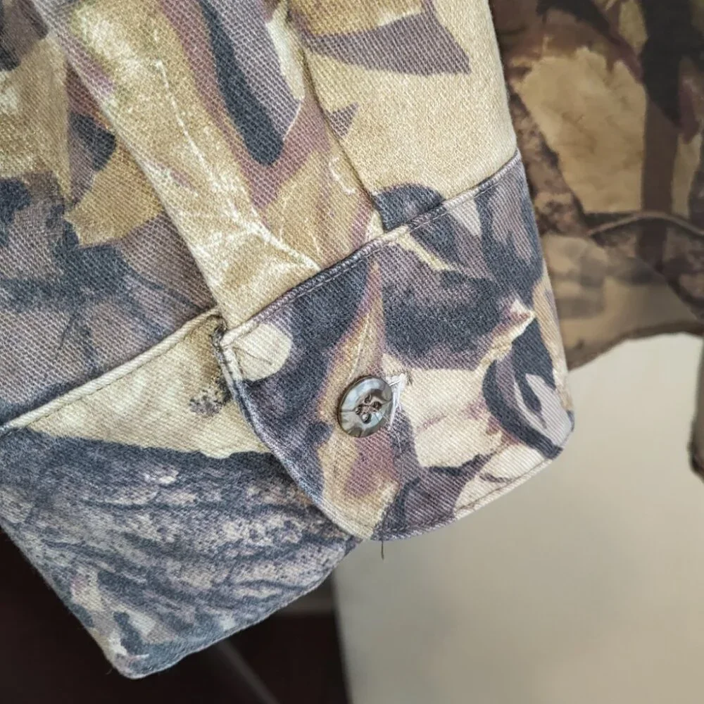 Mossy Oaks Forest Floor Shirt Camo XL Zip Off Sleeves Zipper Back Pocket
